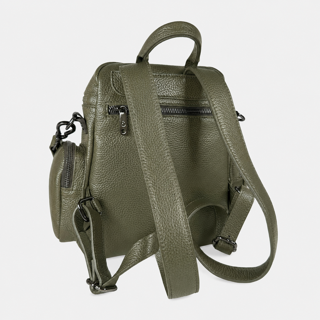 Zaino Saray Midi Oliva Pelle Martellata Dark