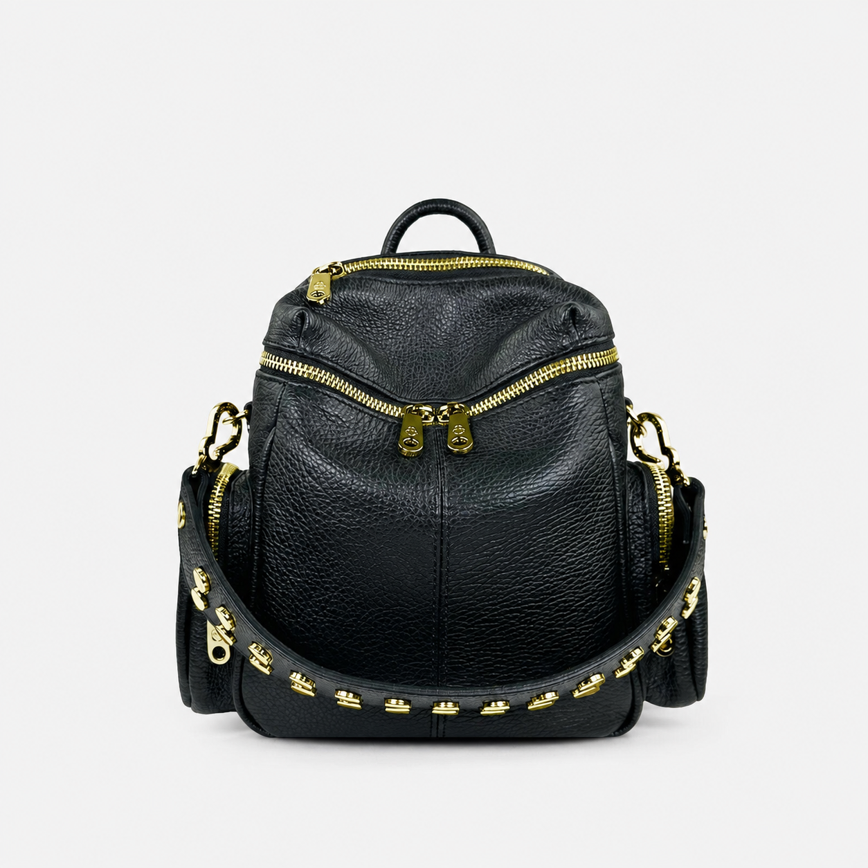 Zaino Saray Mini Nero Pelle Martellata Oro