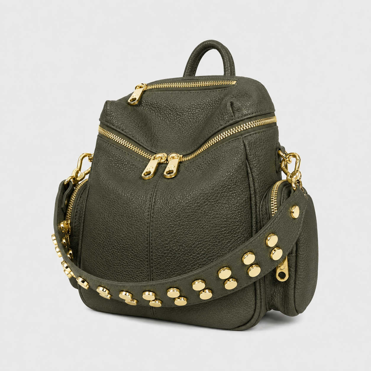 Zaino Saray Mini Oliva Pelle Martellata Oro
