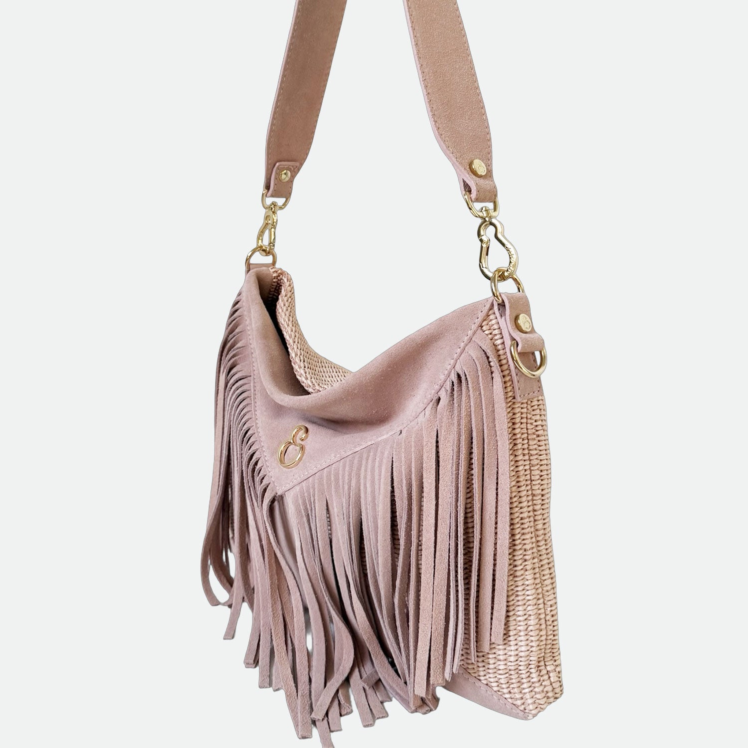 Borsa a spalla Ameliè Rosa Polvere Pelle Camoscio e Rafia Oro SPEDIZIONE DAL 30/04 - Elisendra®