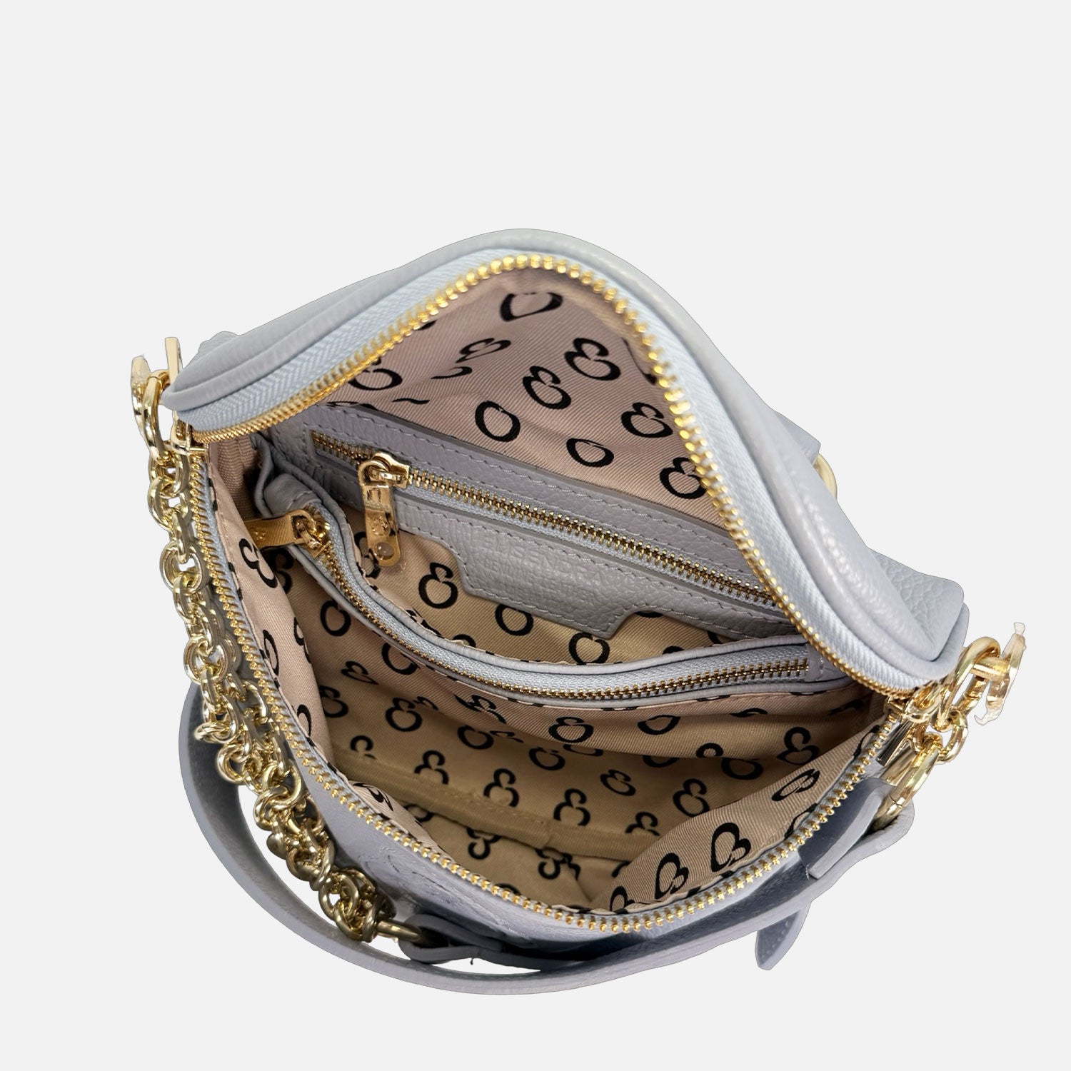 Marsupio Aurora Pelle Martellata Azzurro Oro