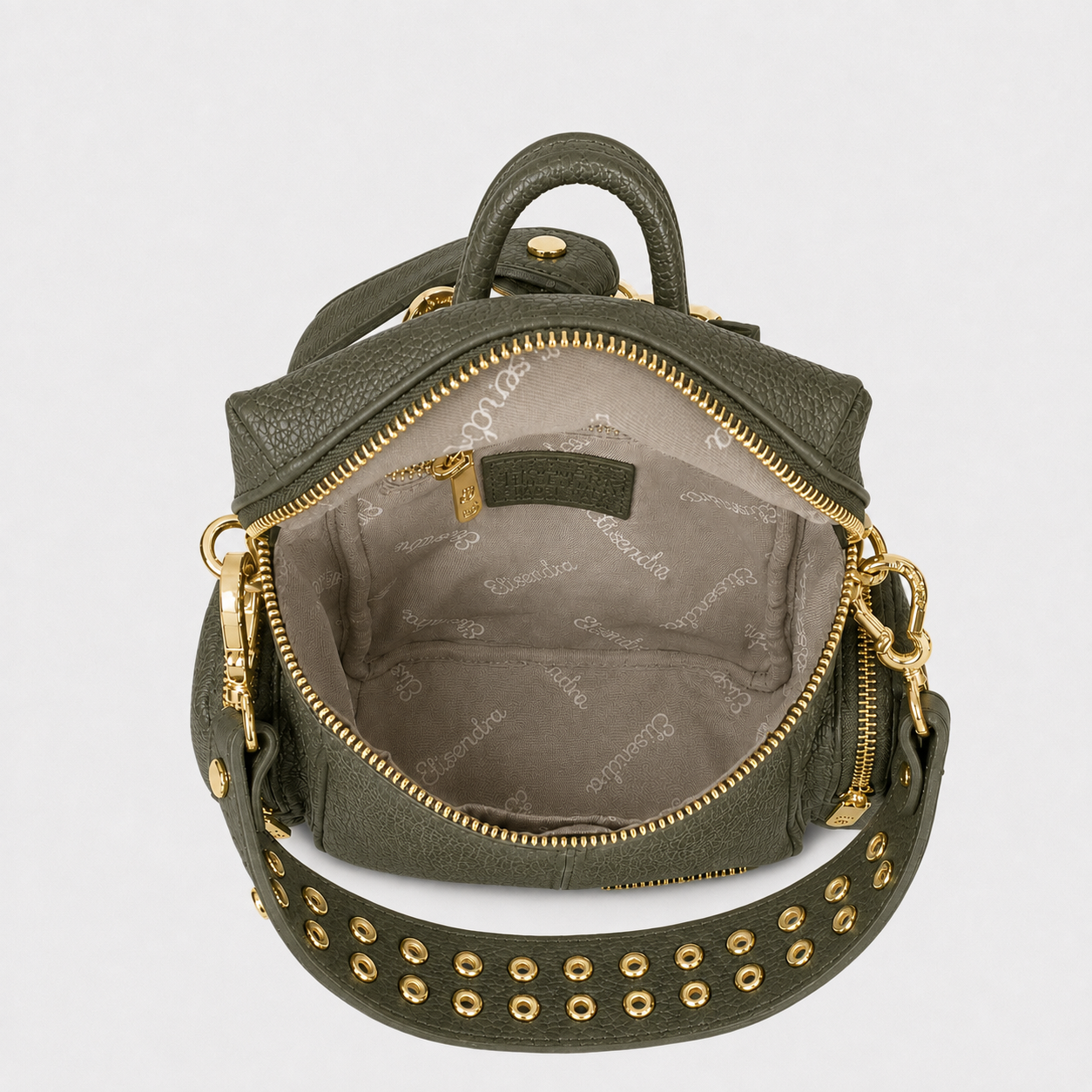 Zaino Saray Mini Oliva Pelle Martellata Oro
