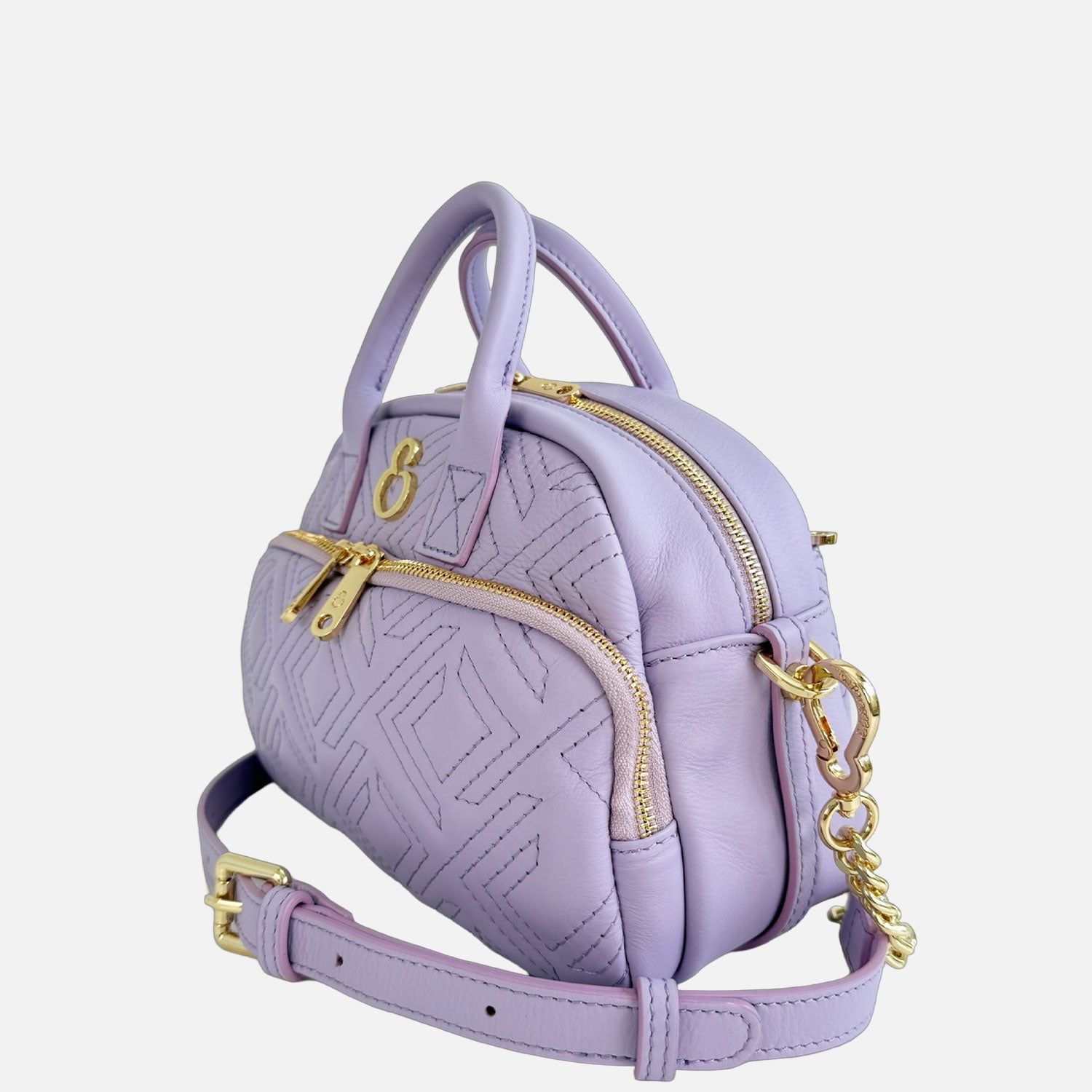 Borsa a spalla Benny Lavanda Pelle Liscia Trama geometrica Oro