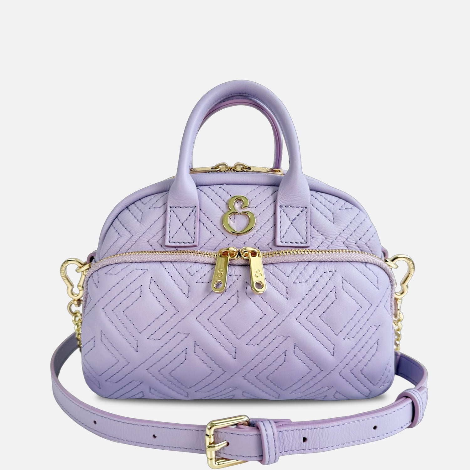 Borsa a spalla Benny Lavanda Pelle Liscia Trama geometrica Oro