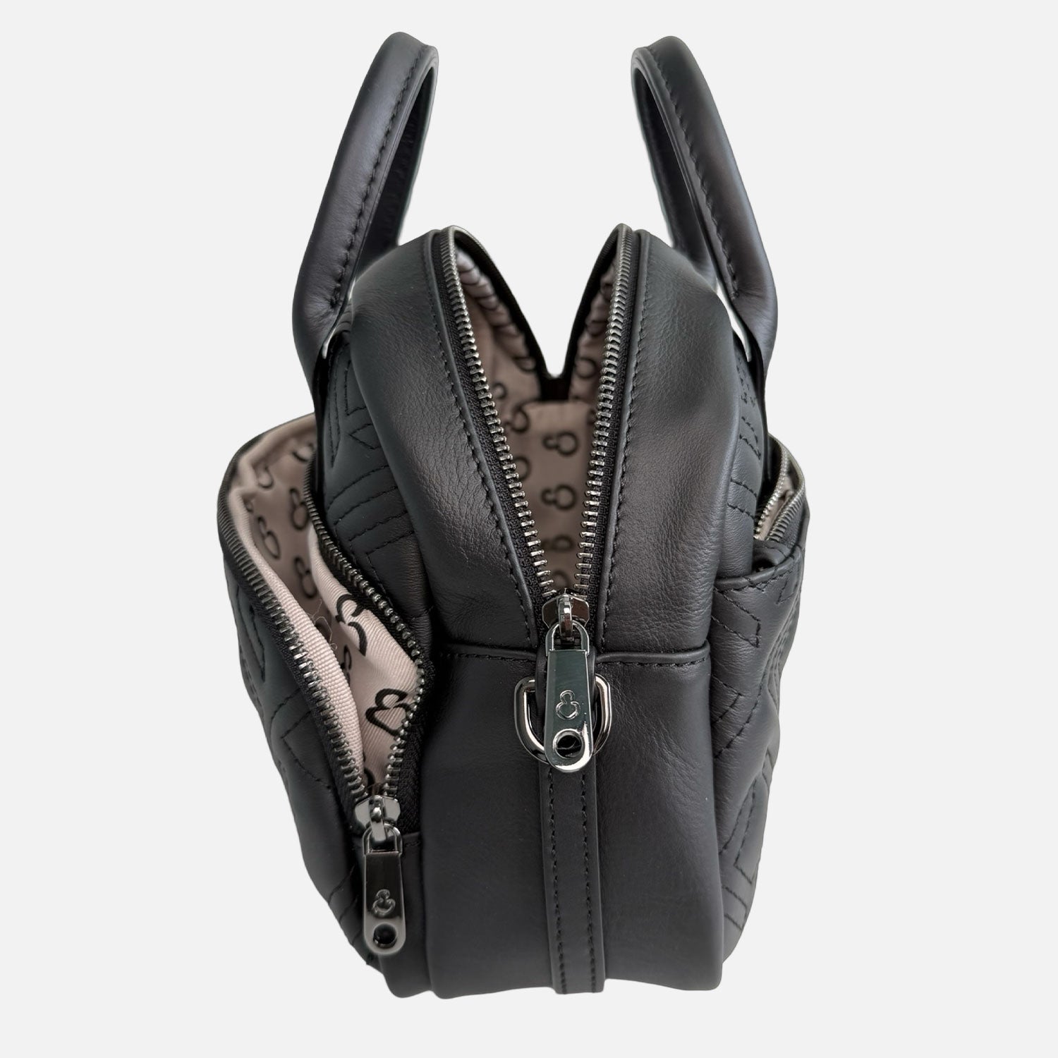 Borsa a spalla Benny Nera Pelle Liscia Trama geometrica Dark