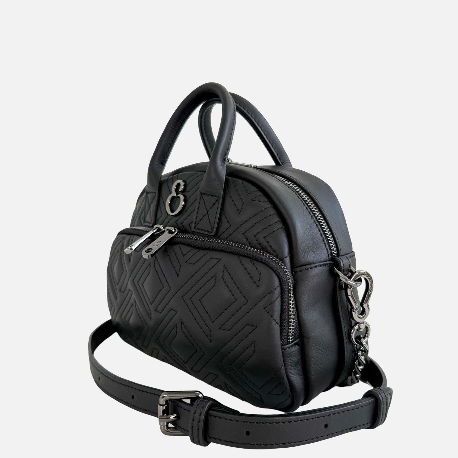 Borsa a spalla Benny Nera Pelle Liscia Trama geometrica Dark