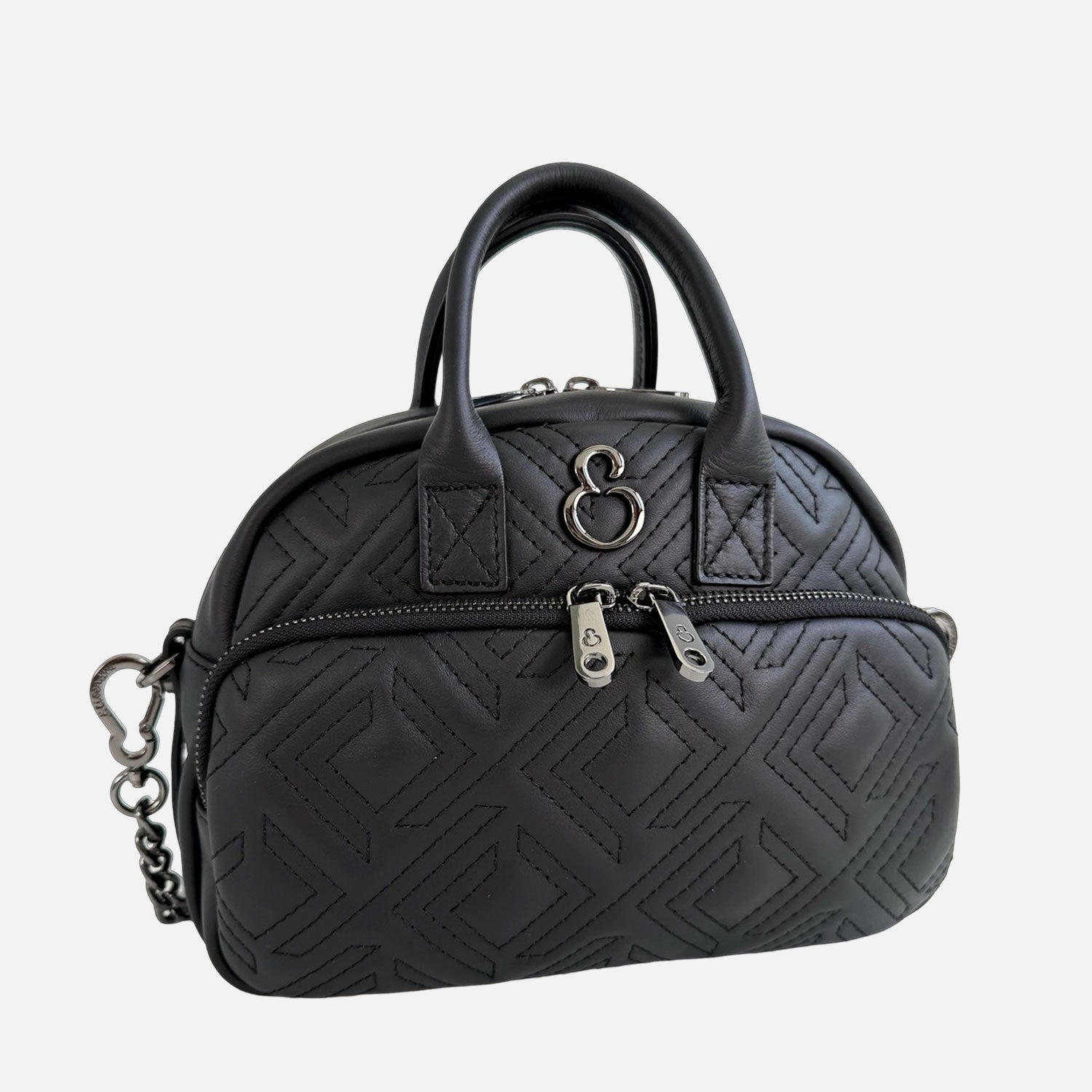 Borsa a spalla Benny Nera Pelle Liscia Trama geometrica Dark