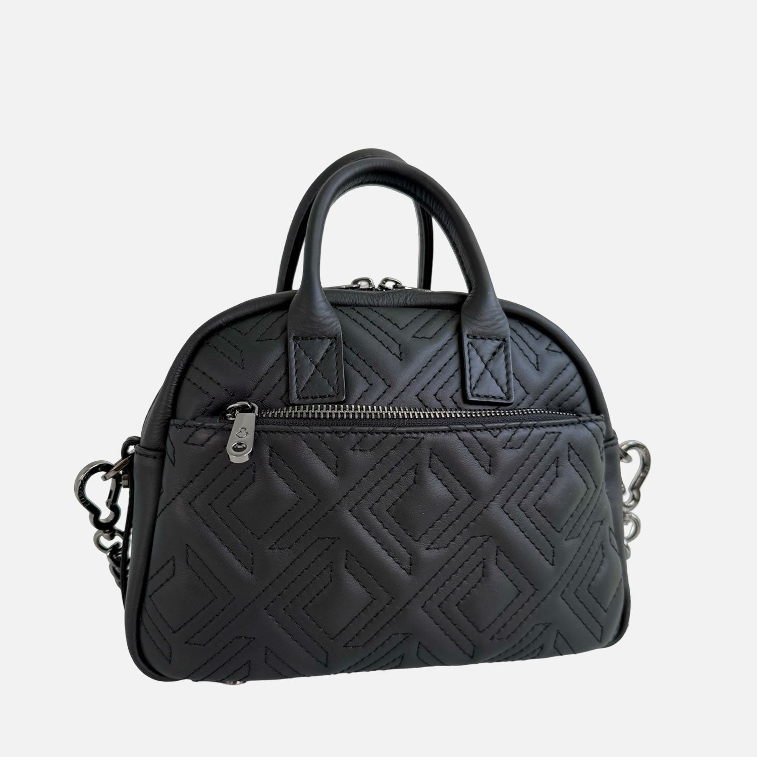 Borsa a spalla Benny Nera Pelle Liscia Trama geometrica Dark
