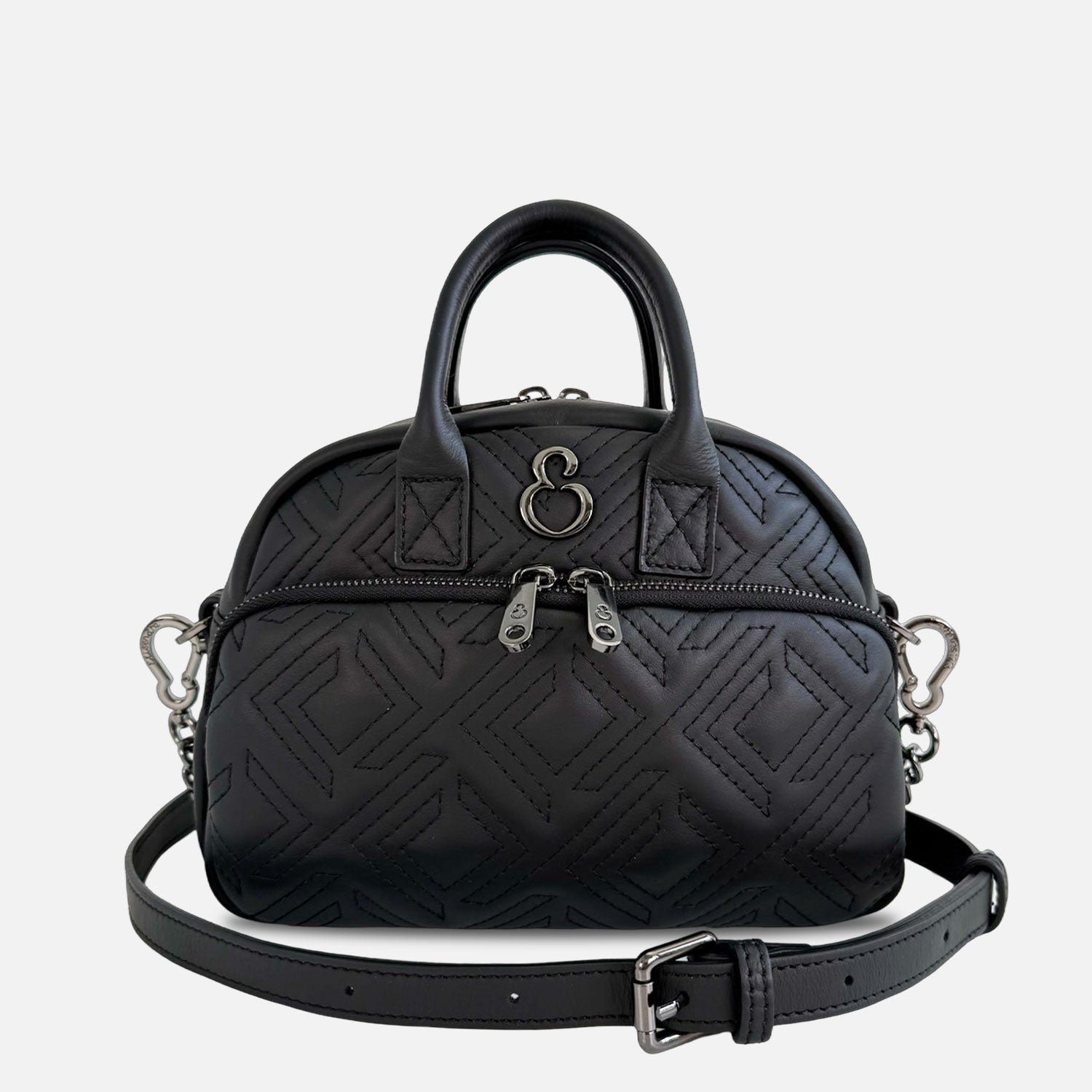 Borsa a spalla Benny Nera Pelle Liscia Trama geometrica Dark