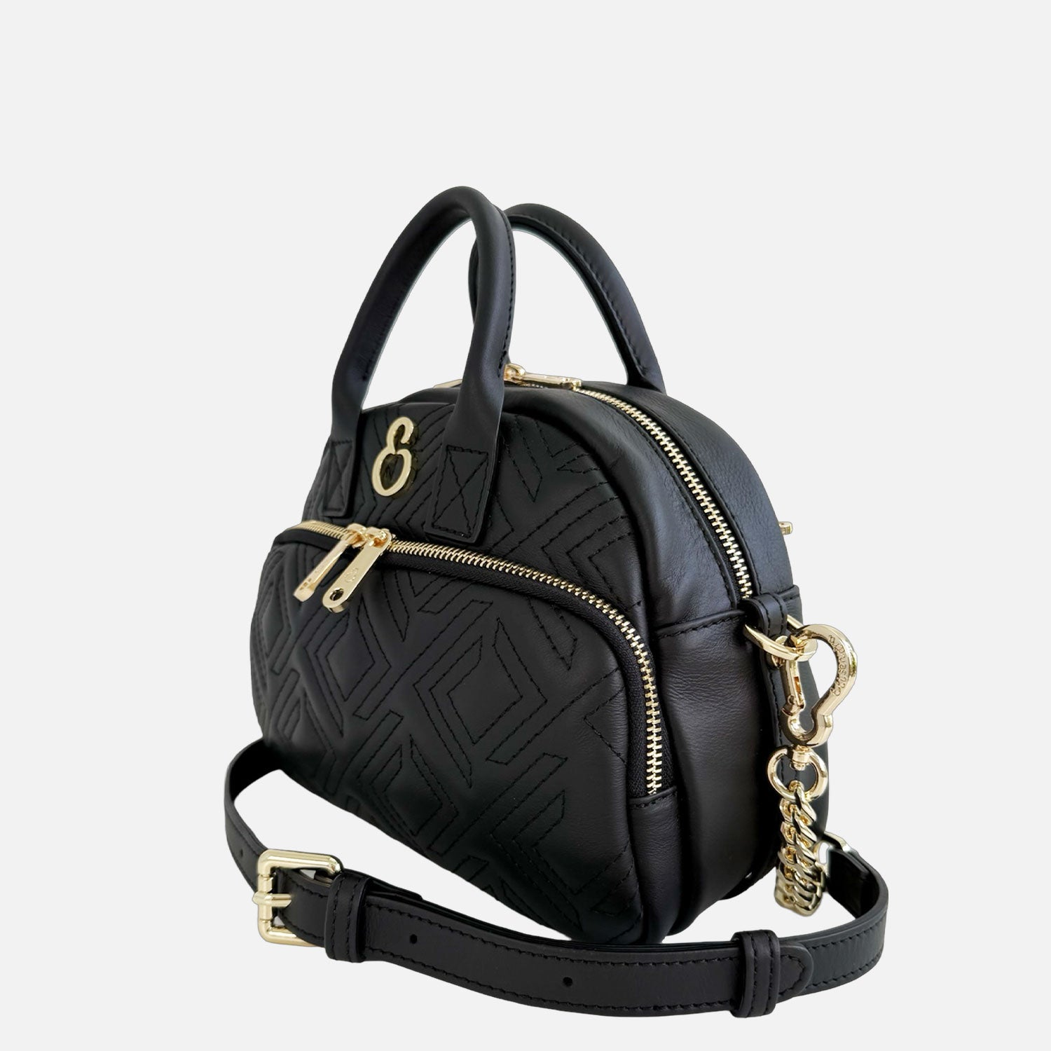 Borsa a spalla Benny Nera Pelle Liscia Trama geometrica Oro