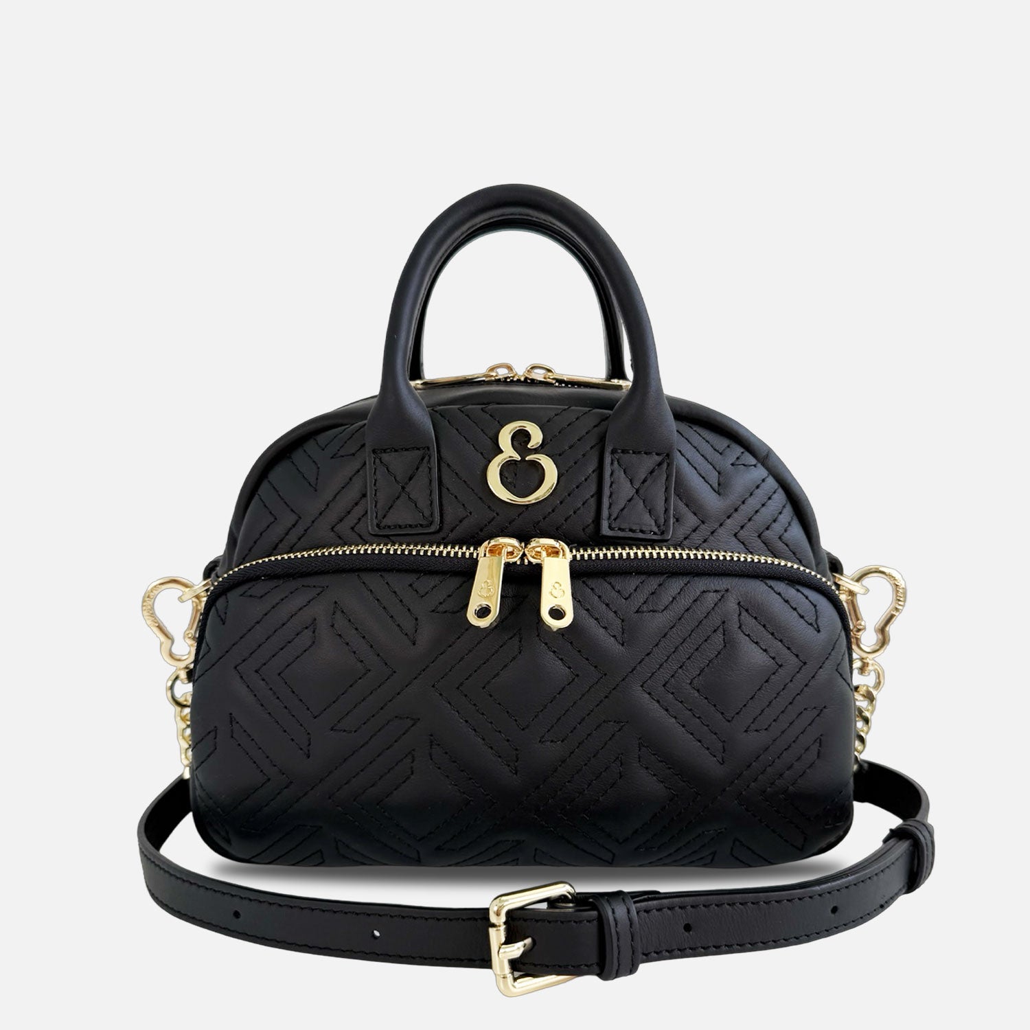 Borsa a spalla Benny Nera Pelle Liscia Trama geometrica Oro