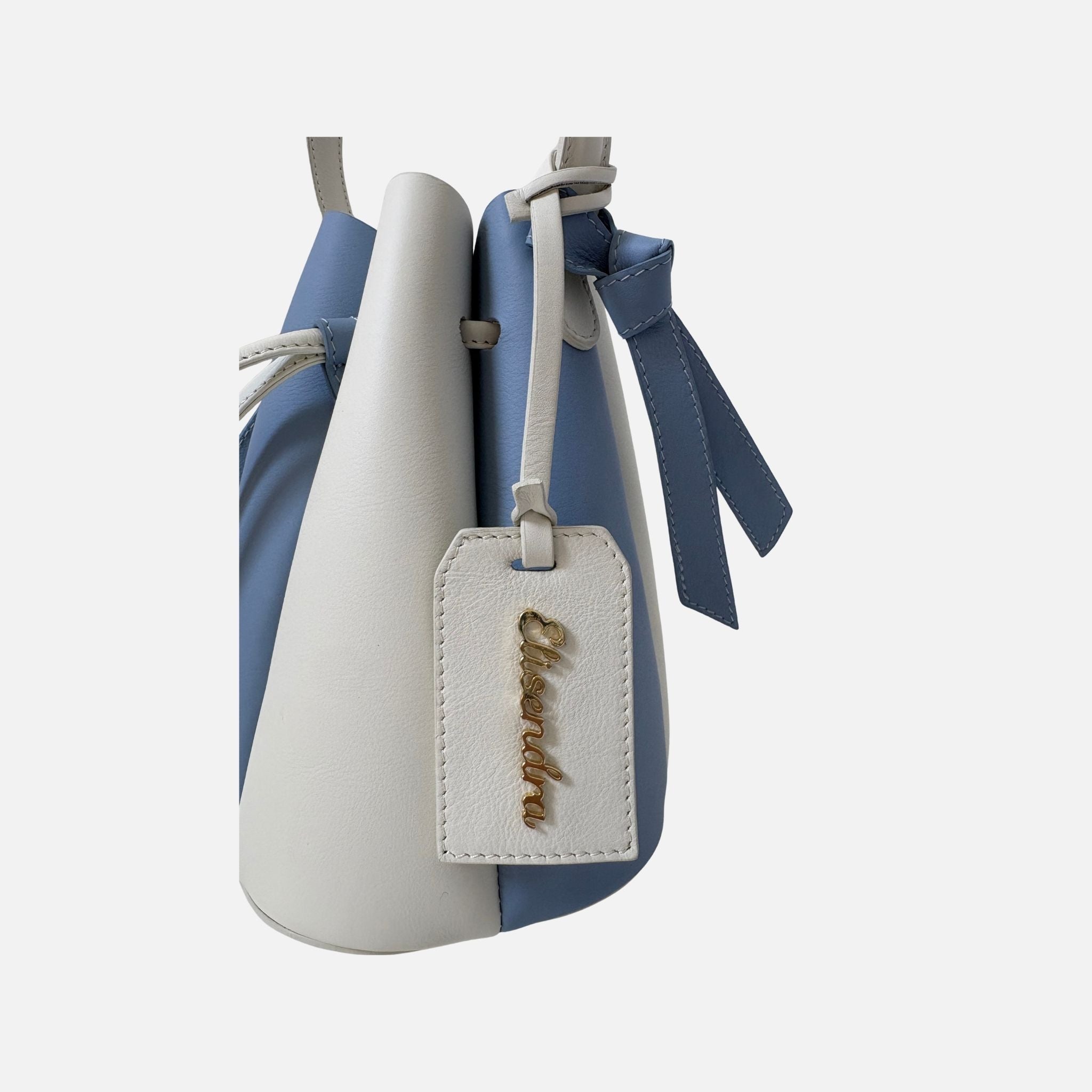 Borsa a mano Mini Balloon Bicolor Ivory e Baby Blu Pelle Liscia Oro SPEDIZIONE DAL 13/07