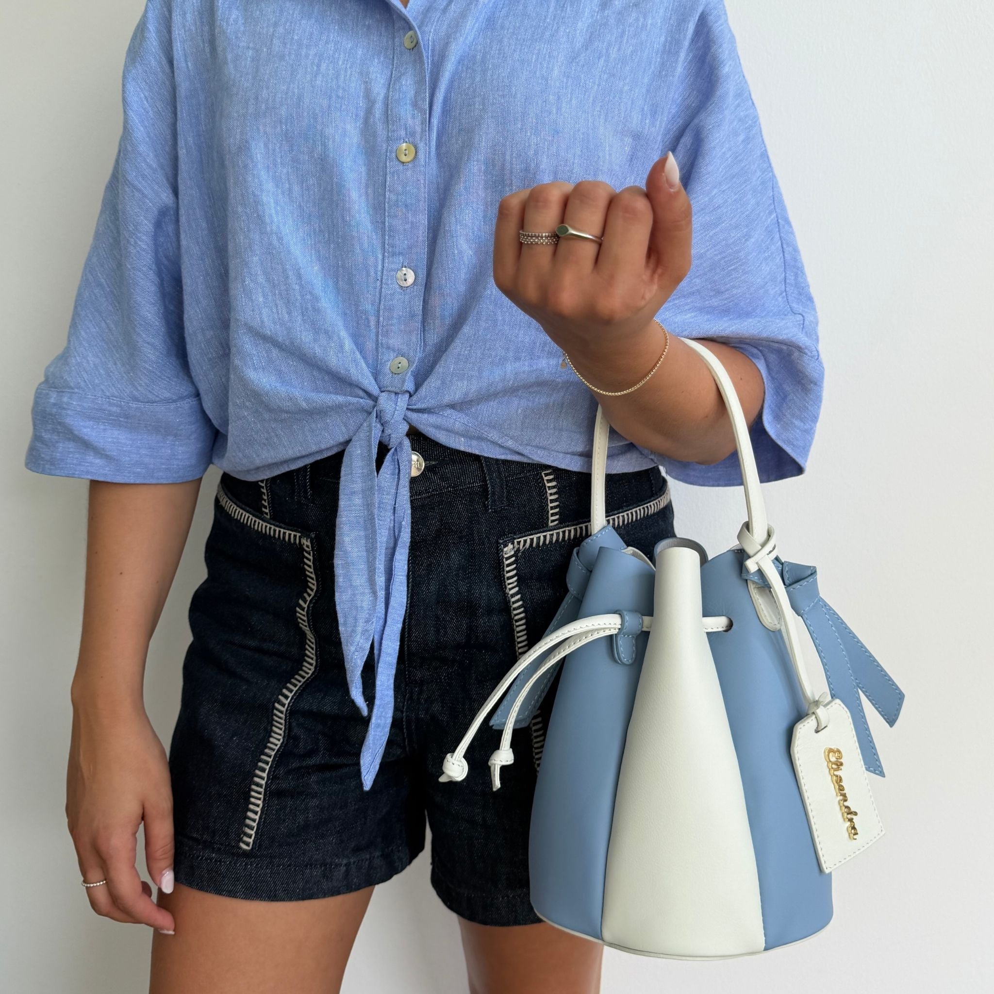 Borsa a mano Mini Balloon Bicolor Ivory e Baby Blu Pelle Liscia Oro SPEDIZIONE DAL 13/07