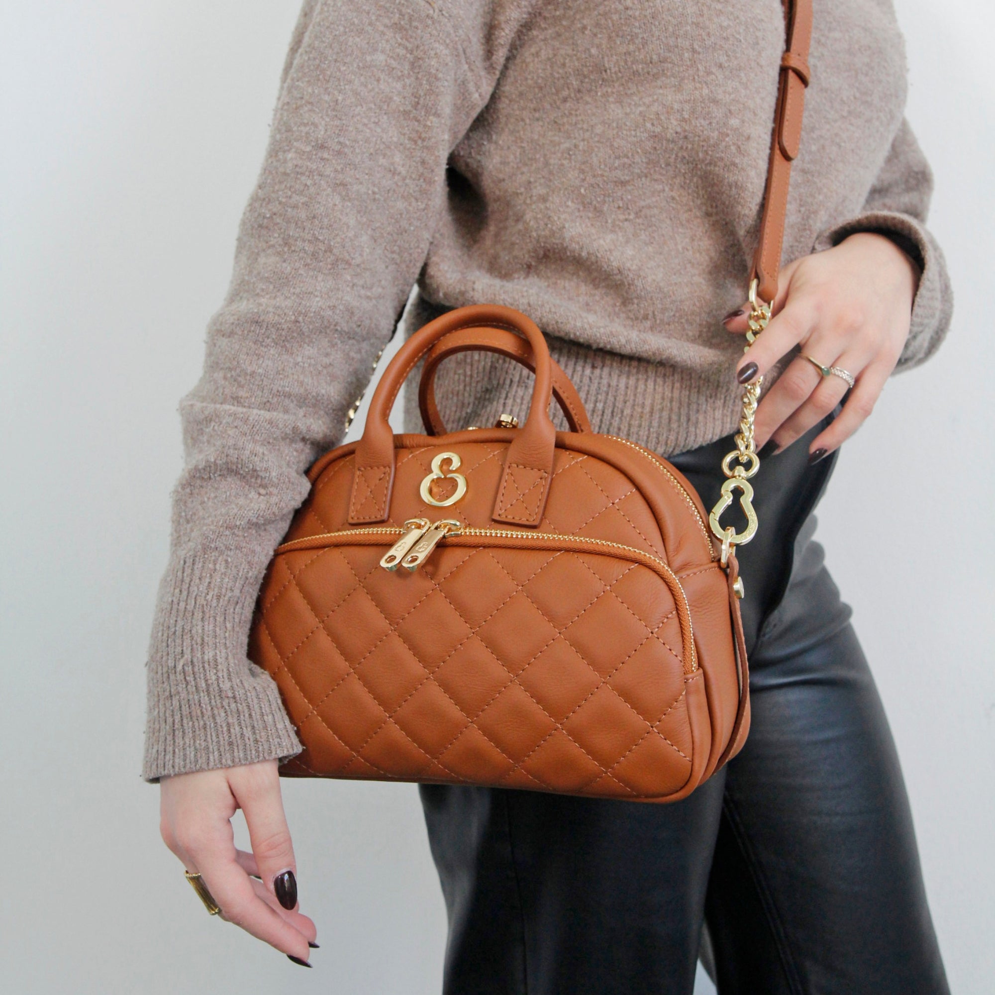 Borsa a spalla Benny Caramello Pelle Liscia Matelassé Oro