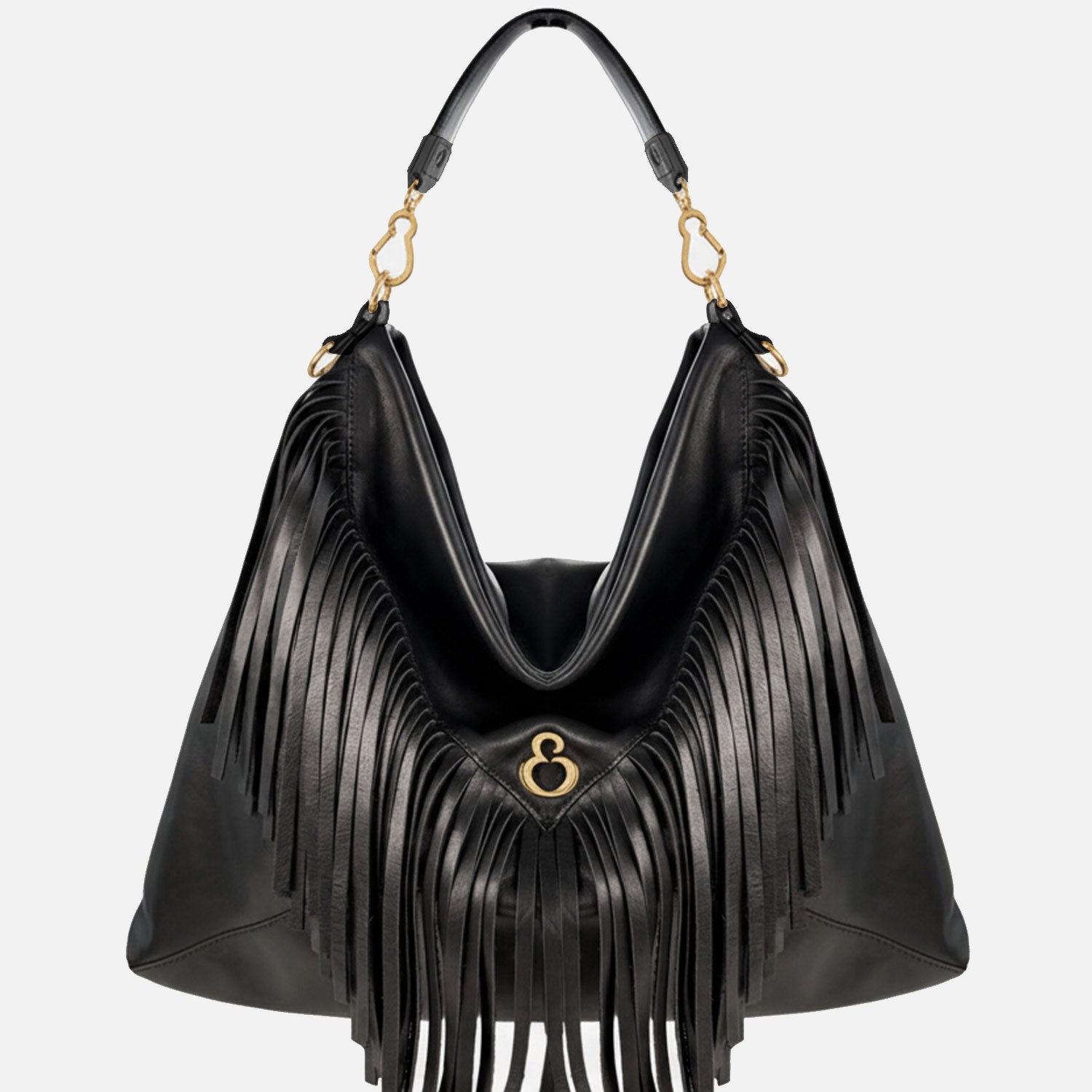 Borsa a spalla Camille Nera Pelle Vitello Oro