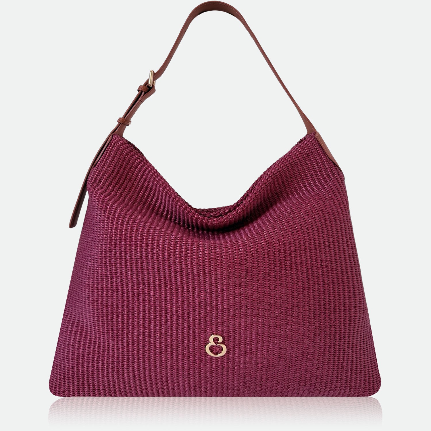 Borsa a Sacca Malibù Mirtillo Rafia e Pelle Cuoio Oro SPEDIZIONE DAL 30/04 - Elisendra®