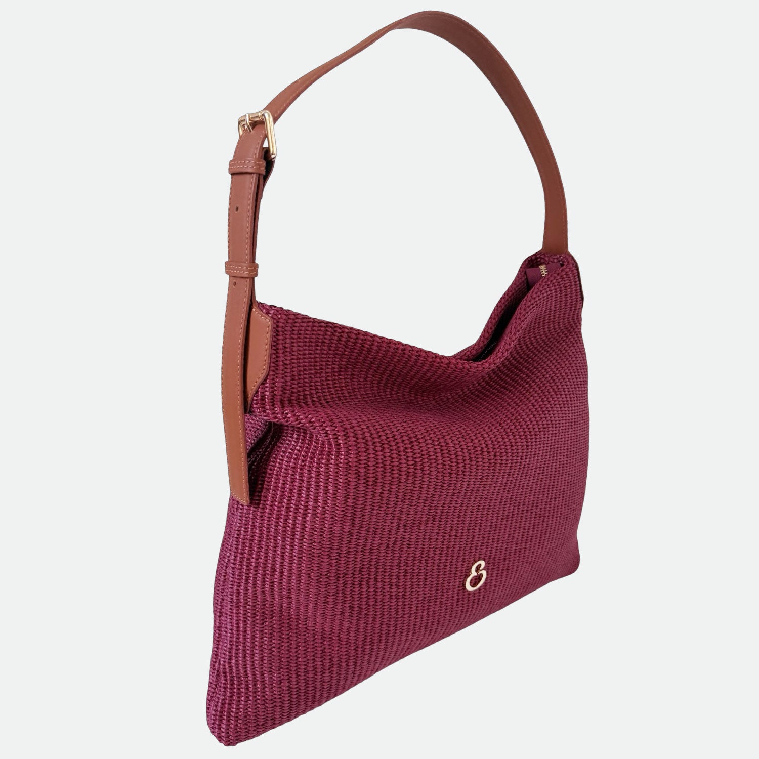 Borsa a Sacca Malibù Mirtillo Rafia e Pelle Cuoio Oro SPEDIZIONE DAL 30/04 - Elisendra®