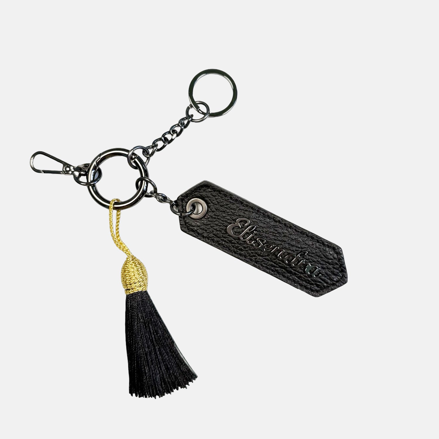 Porta chiavi Charm con nappa e anello Liquirizia Pelle Martellata Dark