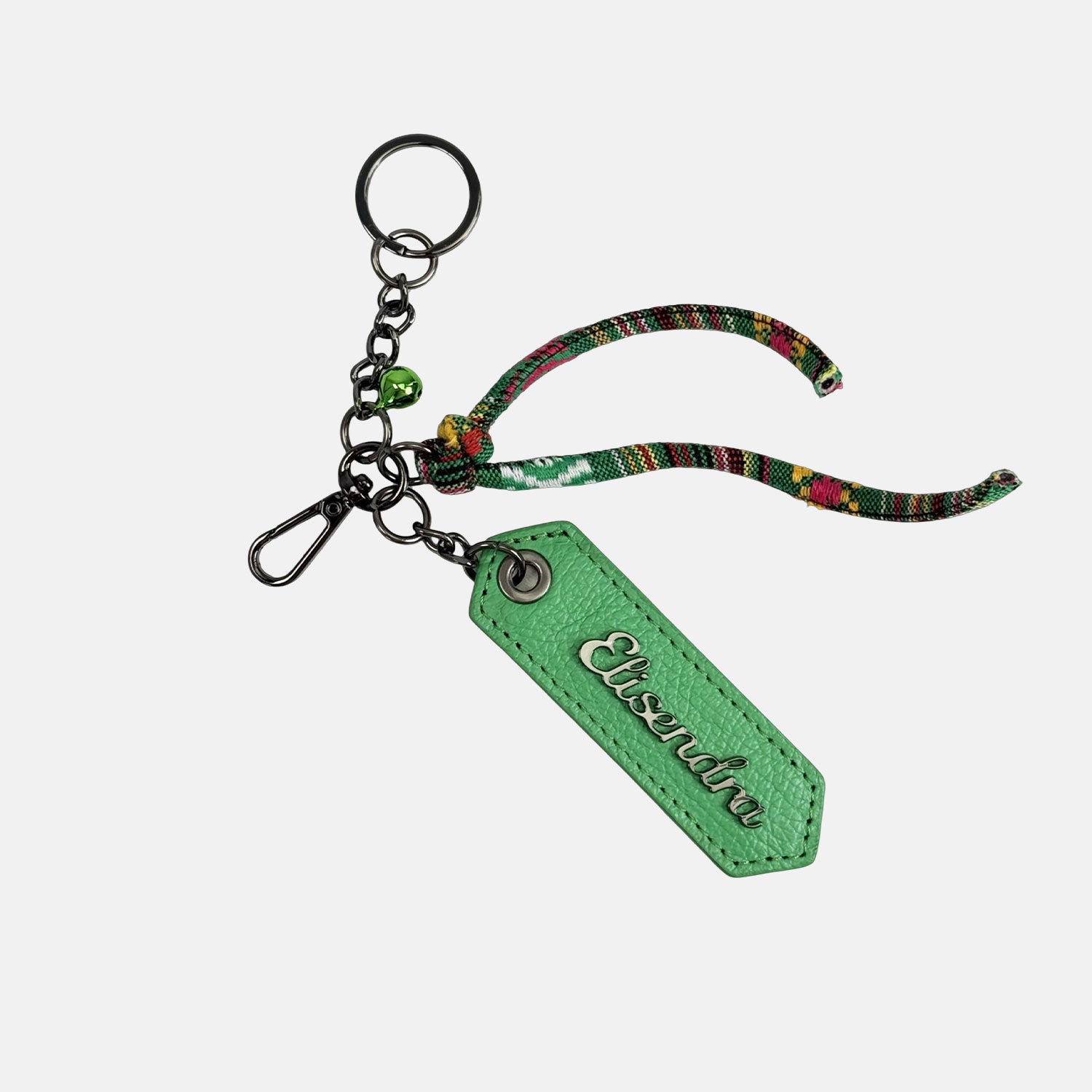 Porta chiavi Charm con corda, campanello e moschettone Basilico Pelle Martellata Dark