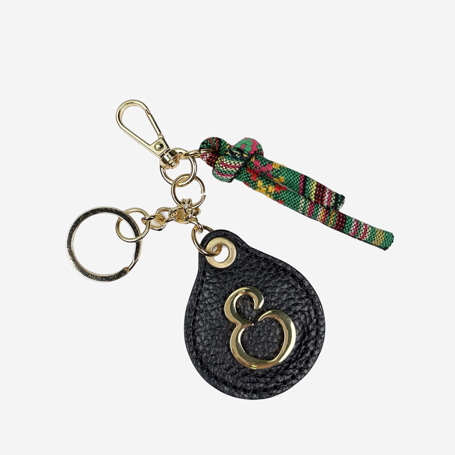 Porta chiavi Goccia con corda Nero Pelle Martellata Oro