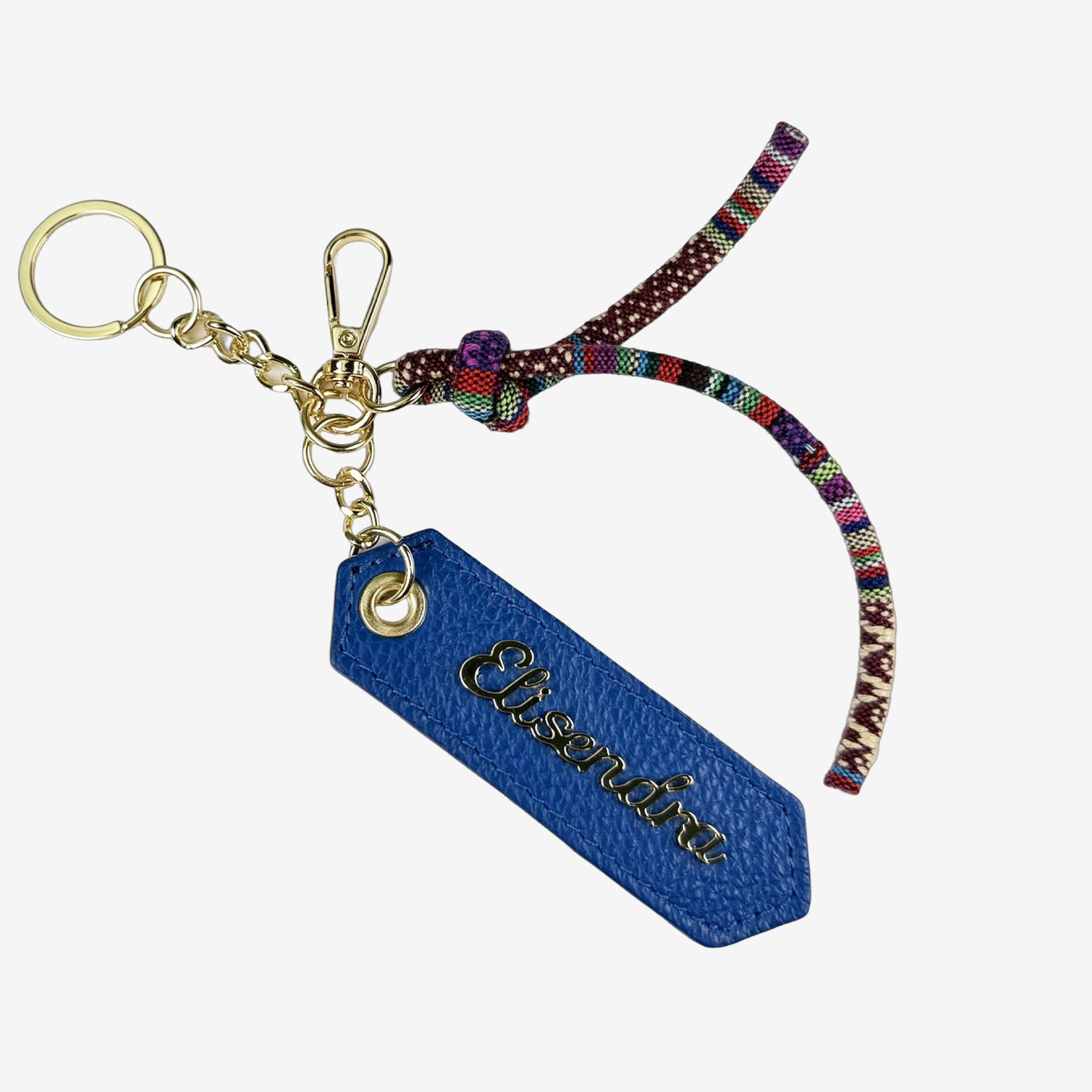 Porta chiavi Charm con corda Zaffiro Pelle Martellata Oro