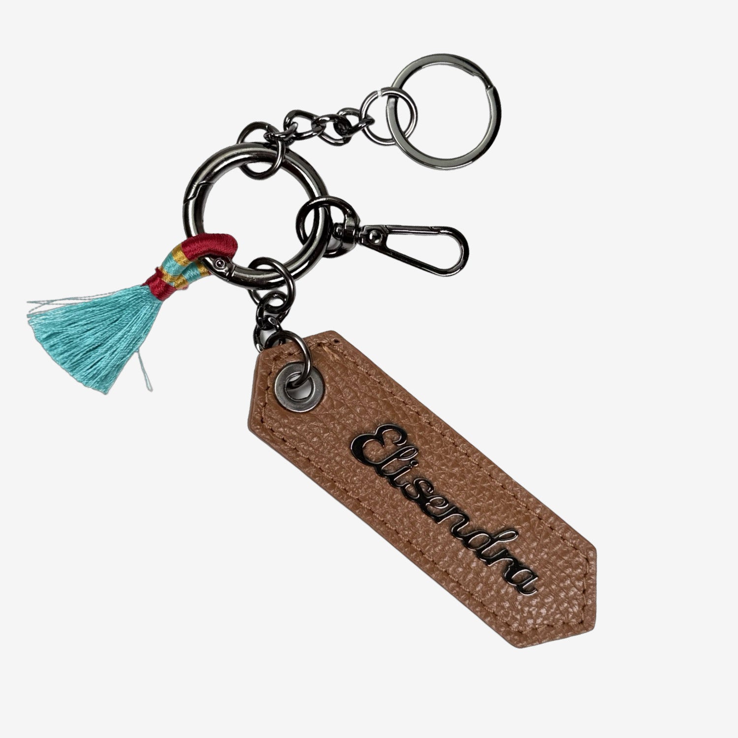 Porta chiavi Charm con nappa e anello Caramel Pelle Martellata Dark