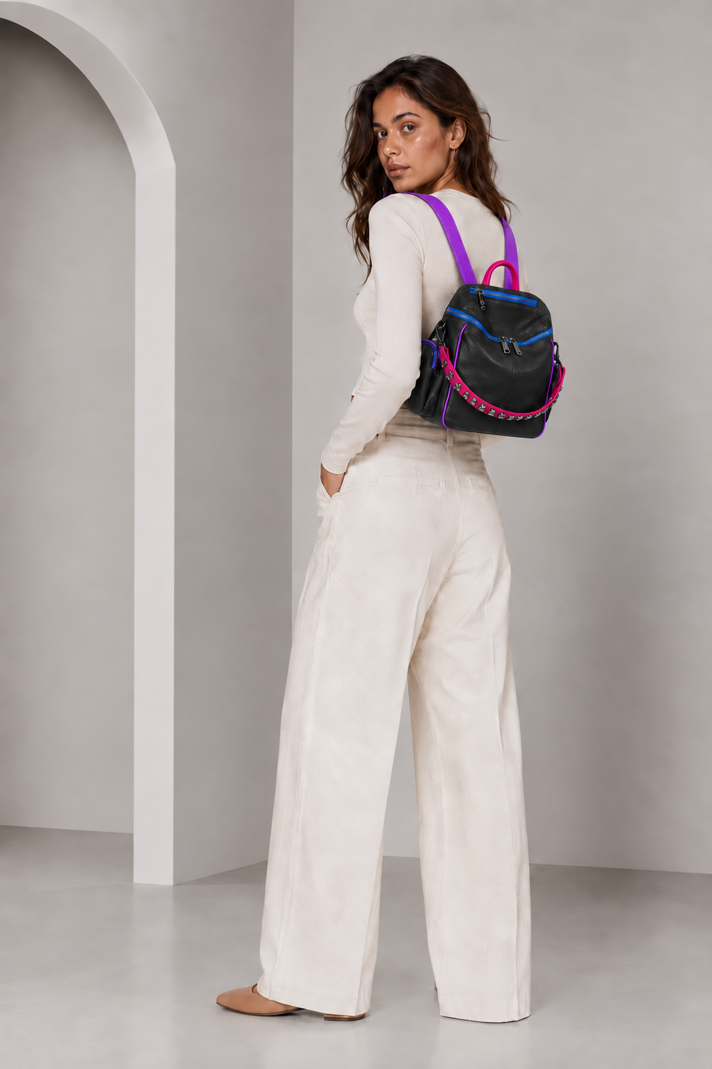 Zaino Saray Mini Nero Multicolor Fucsia