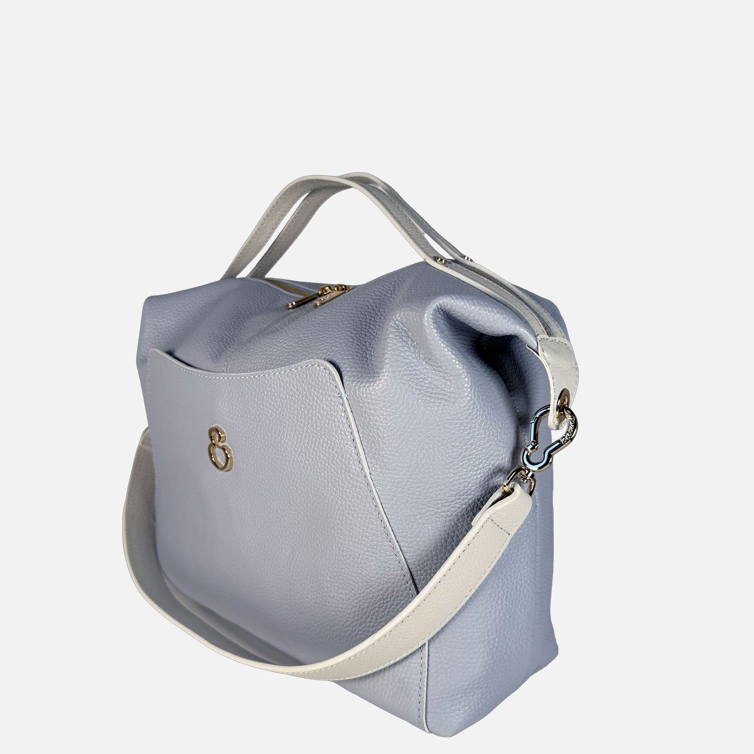 Borsa a mano City Azzurro Pelle Martellata Oro