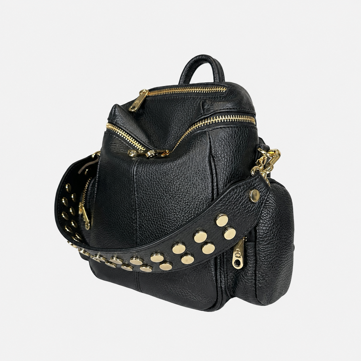 Zaino Saray Mini Nero Pelle Martellata Oro