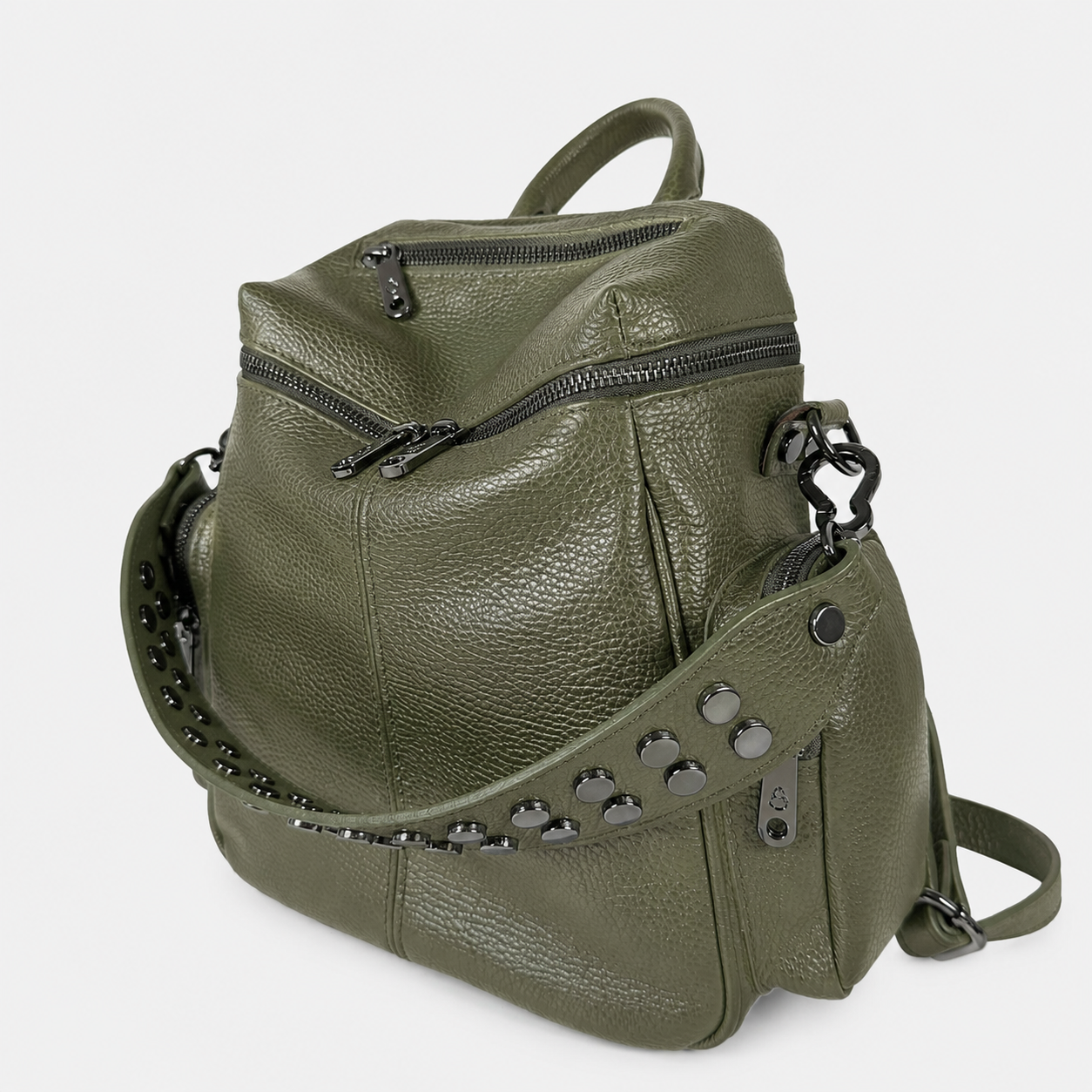 Zaino Saray Midi Oliva Pelle Martellata Dark