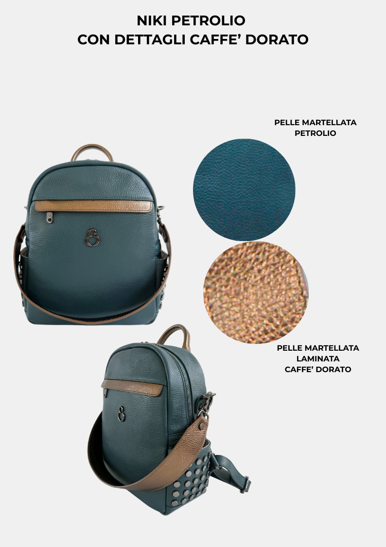 Zaino Niki Petrolio Pelle Martellata Dark