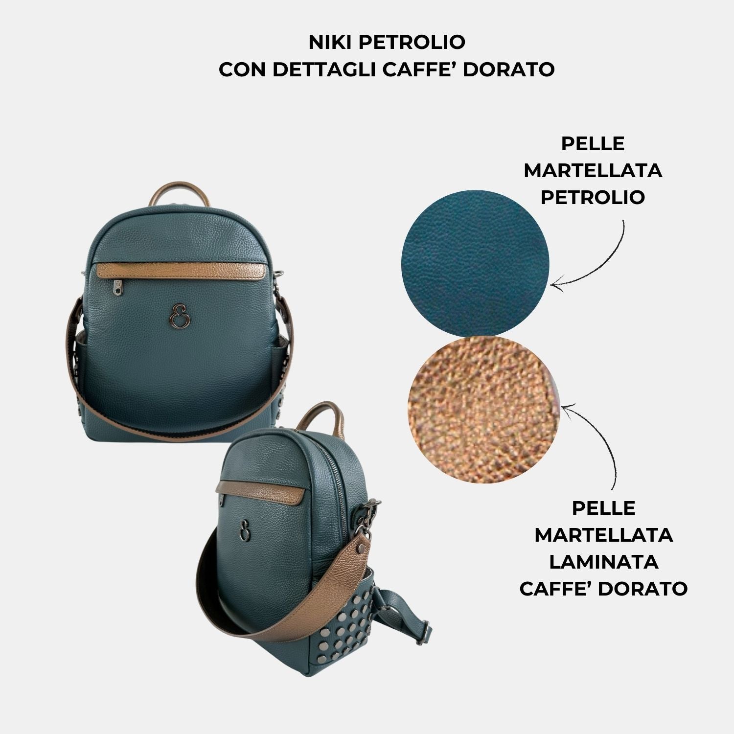 Zaino Niki Petrolio Pelle Martellata Dark