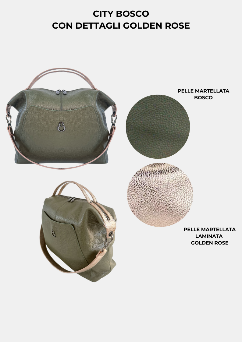 Borsa a mano City Bosco Pelle Martellata Dark