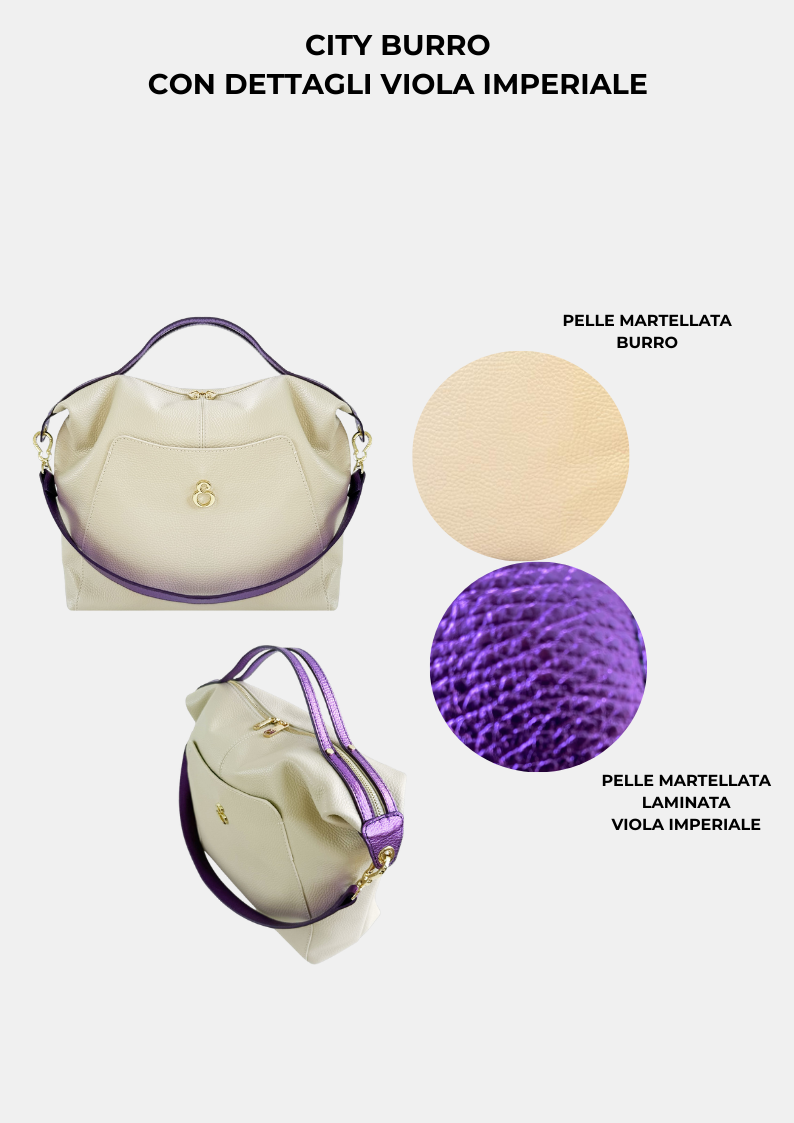 Borsa a mano City Burro Pelle Martellata Oro