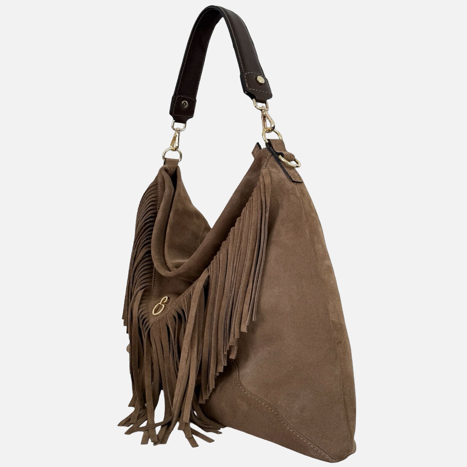 Borsa a spalla Camille Soft Taupe Pelle Camoscio Oro