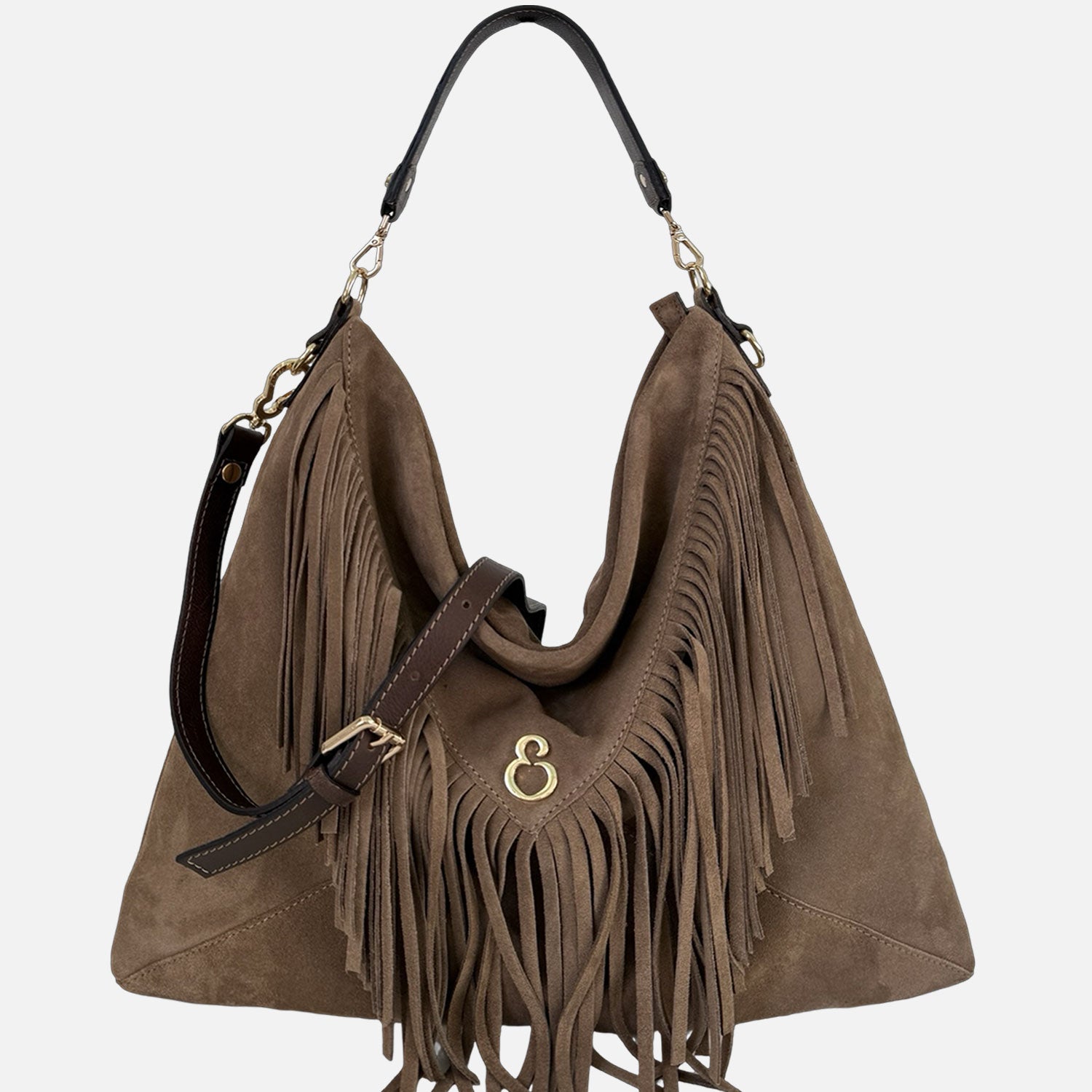 Borsa a spalla Camille Soft Taupe Pelle Camoscio Oro