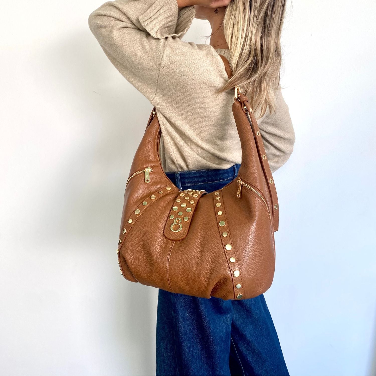 Borsa a spalla Wendy Caramel Pelle Martellata Oro