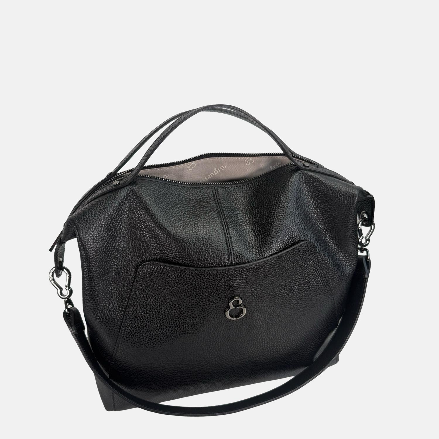 Borsa a spalla City Nero Pelle Martellata Dark