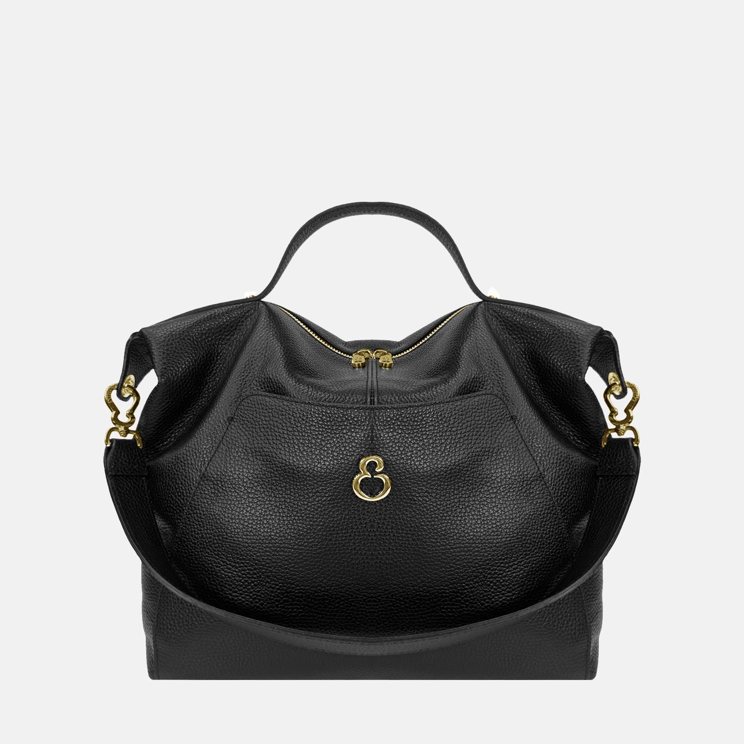 Borsa a spalla City Nero Pelle Martellata Oro