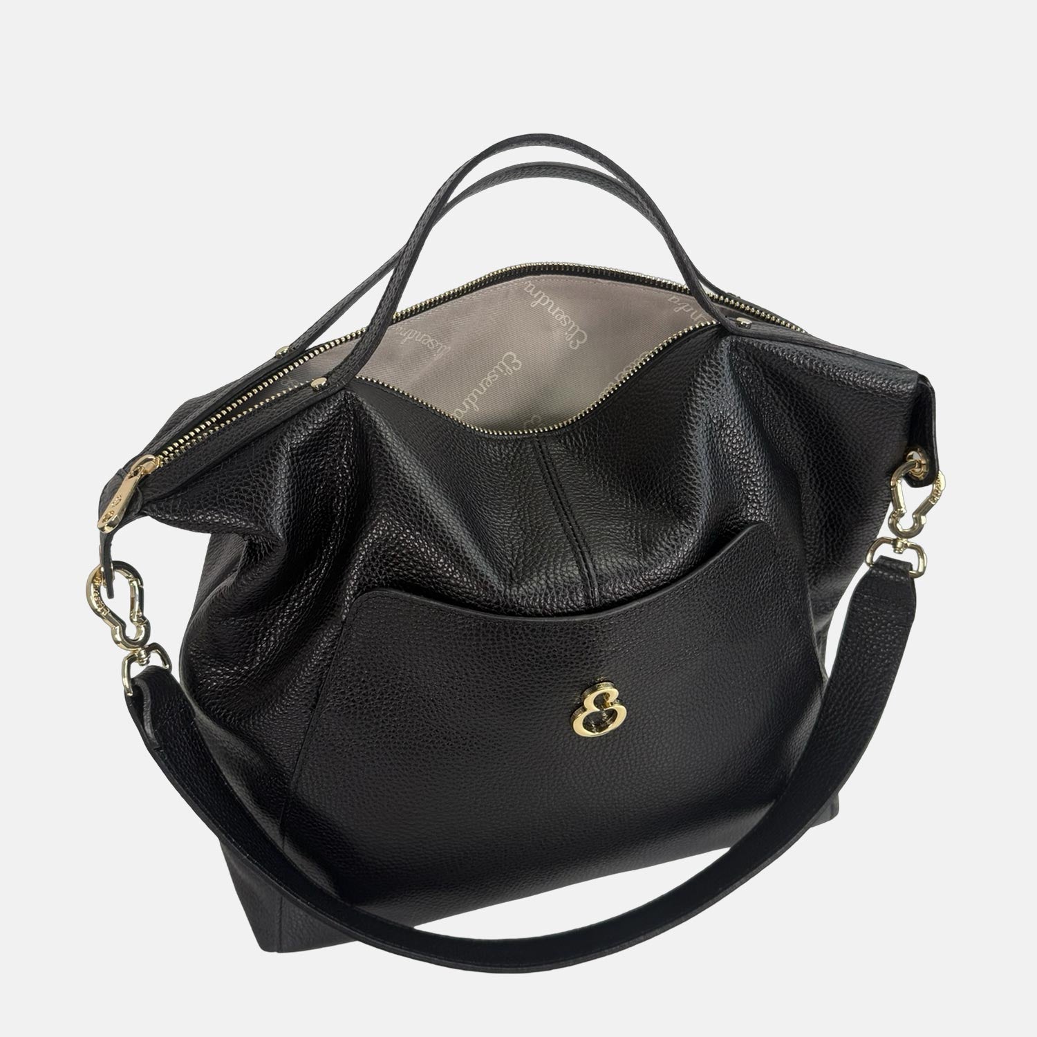 Borsa a spalla City Nero Pelle Martellata Oro