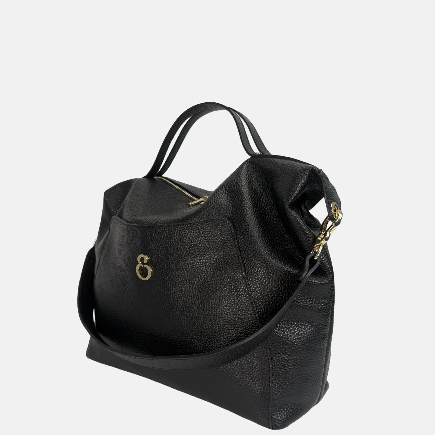 Borsa a spalla City Nero Pelle Martellata Oro