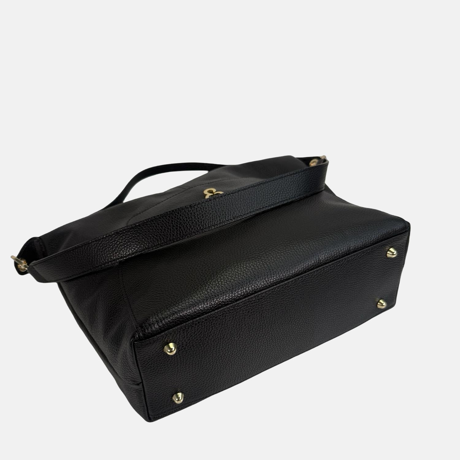 Borsa a spalla City Nero Pelle Martellata Oro