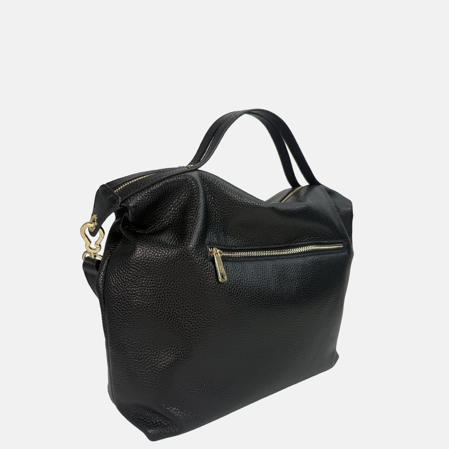 Borsa a spalla City Nero Pelle Martellata Oro