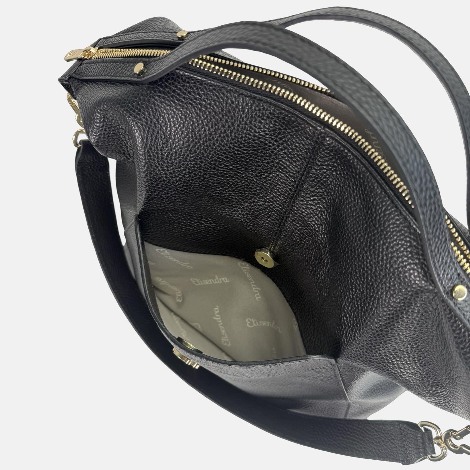 Borsa a spalla City Nero Pelle Martellata Oro