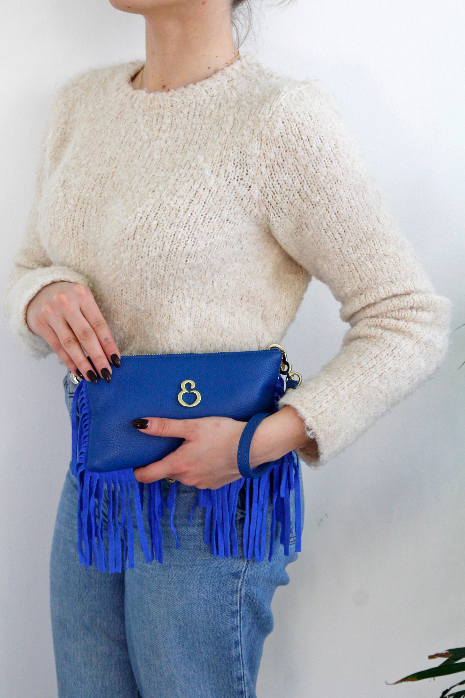 Borsa a mano Mini Grace Rodeo Zaffiro Pelle Martellata e Suede Oro