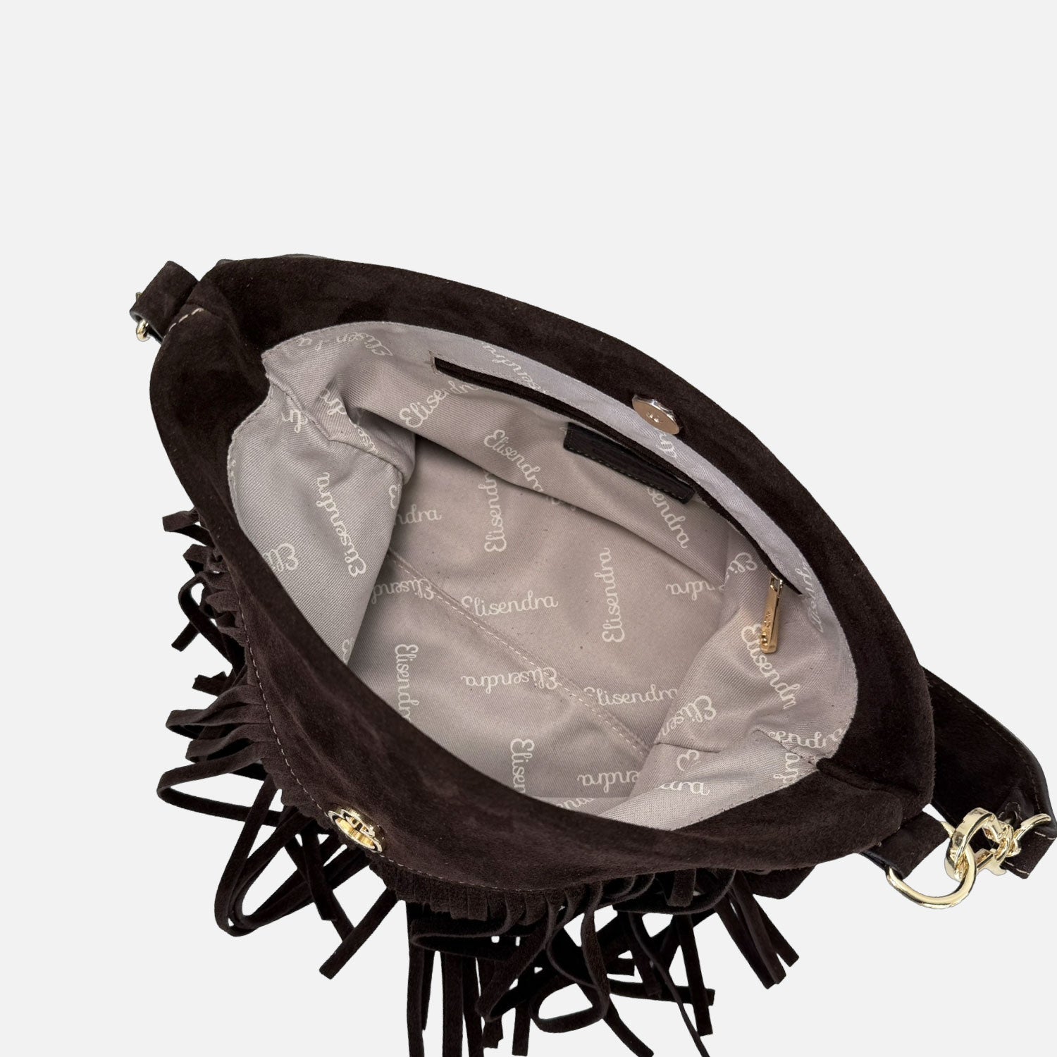 Borsa a Spalla Ameliè Cioccolato Pelle Camoscio Oro