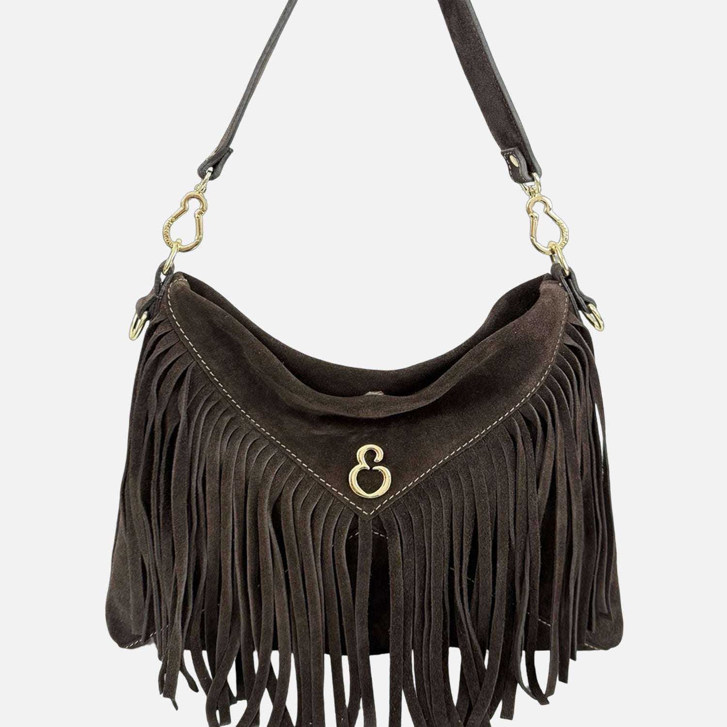 Borsa a Spalla Ameliè Cioccolato Pelle Camoscio Oro