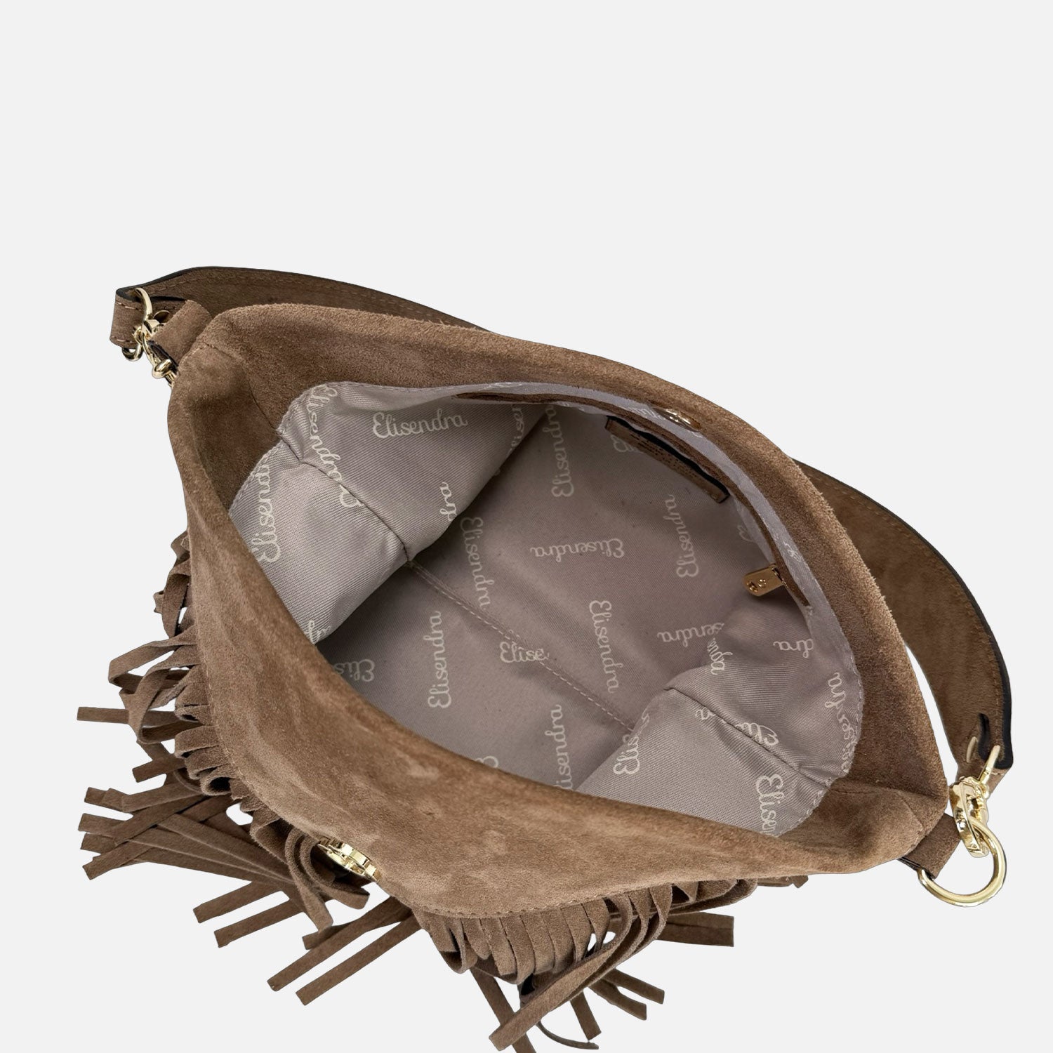 Borsa a Spalla Ameliè Soft Taupe Pelle Camoscio Oro