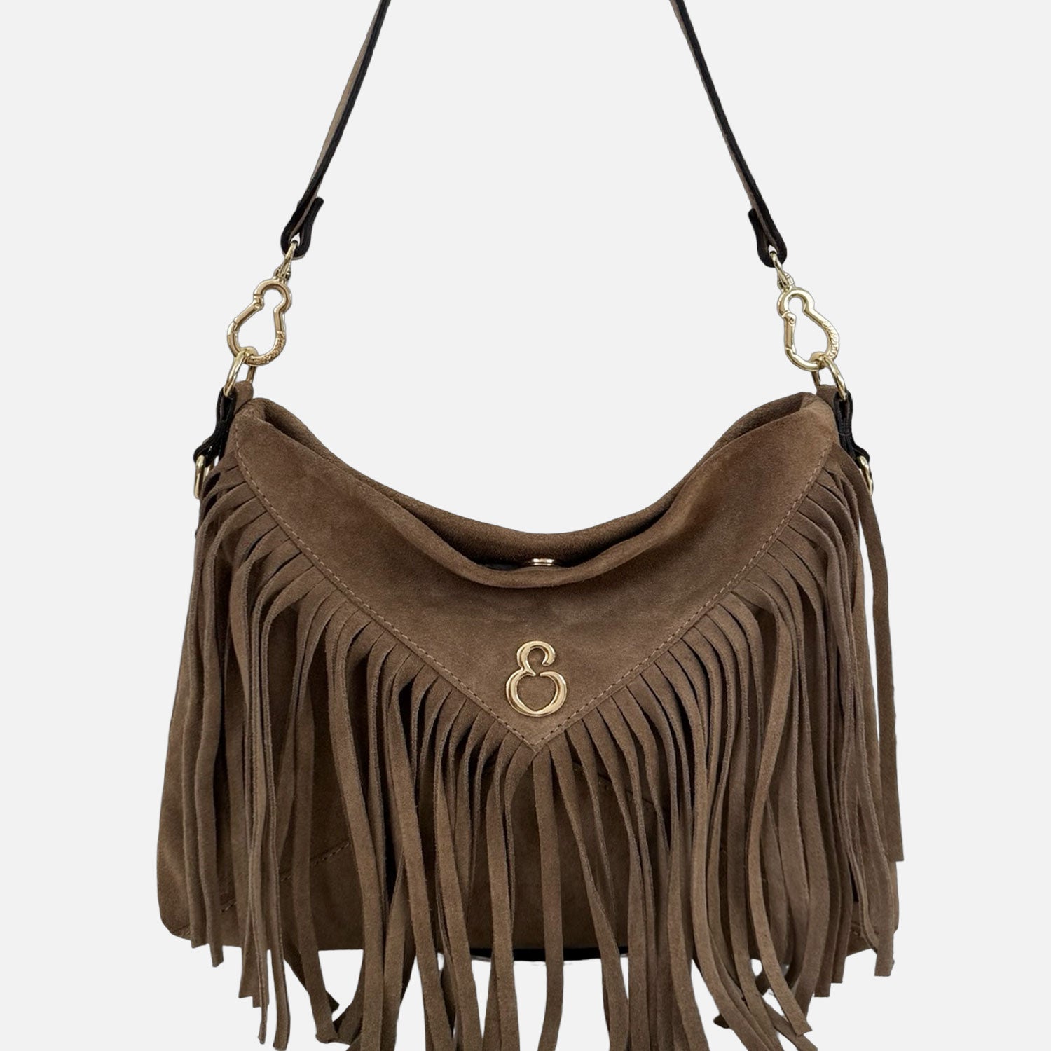 Borsa a Spalla Ameliè Soft Taupe Pelle Camoscio Oro