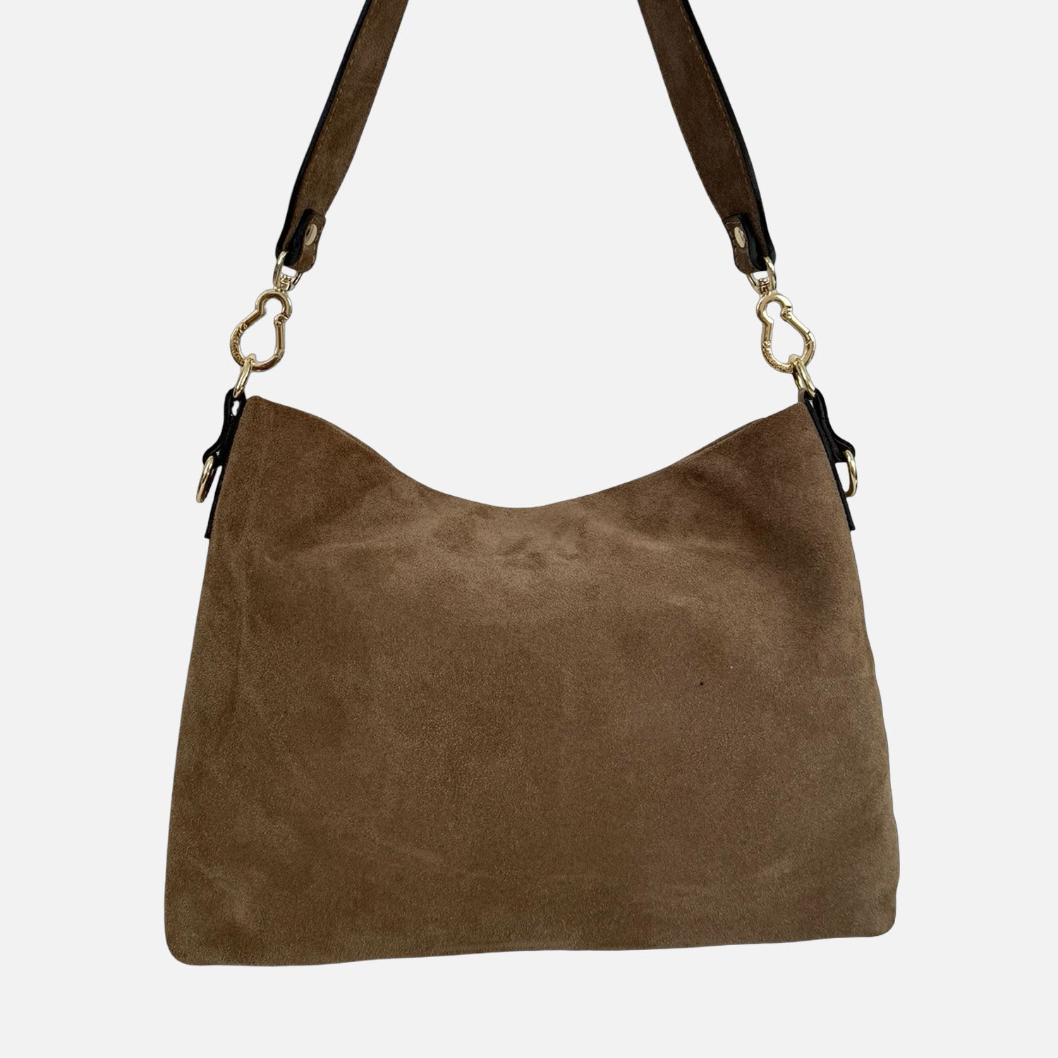 Borsa a Spalla Ameliè Soft Taupe Pelle Camoscio Oro